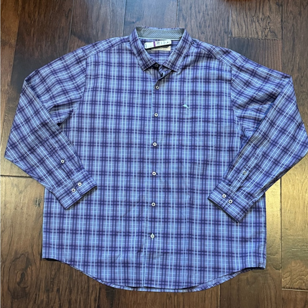 NWT Tommy Bahama "The Newport Coast" Sands Check in Purple Plaid Shirt XXL
